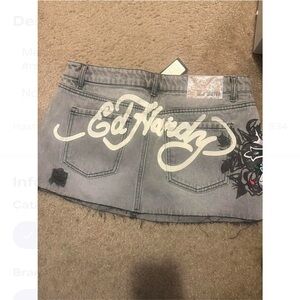 Ed Hardy Gray Wash Denim Mini Skirt